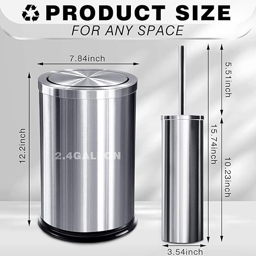 Maxdot 2 Pcs Silver Bathroom Trash Can - Image 2