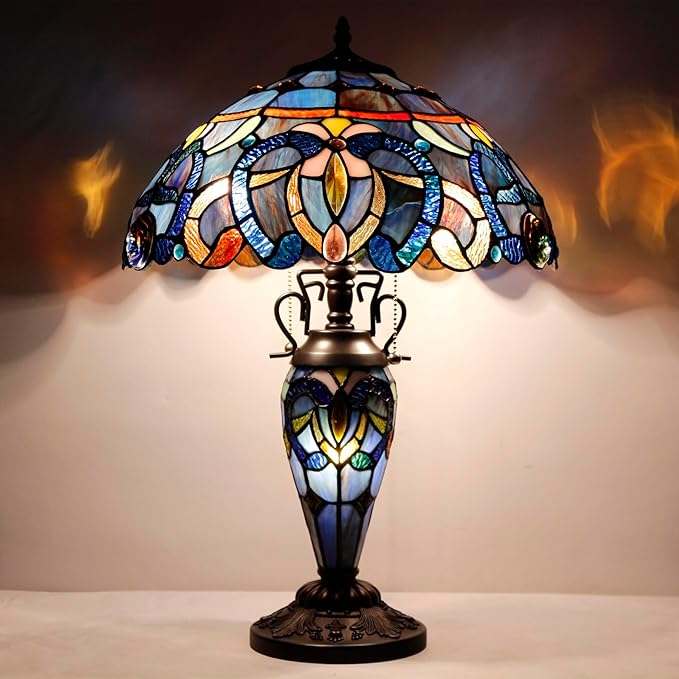 WERFACTORY Tiffany Style Table Lamp Blue Purple Cloudy Stained Glass - Image 2