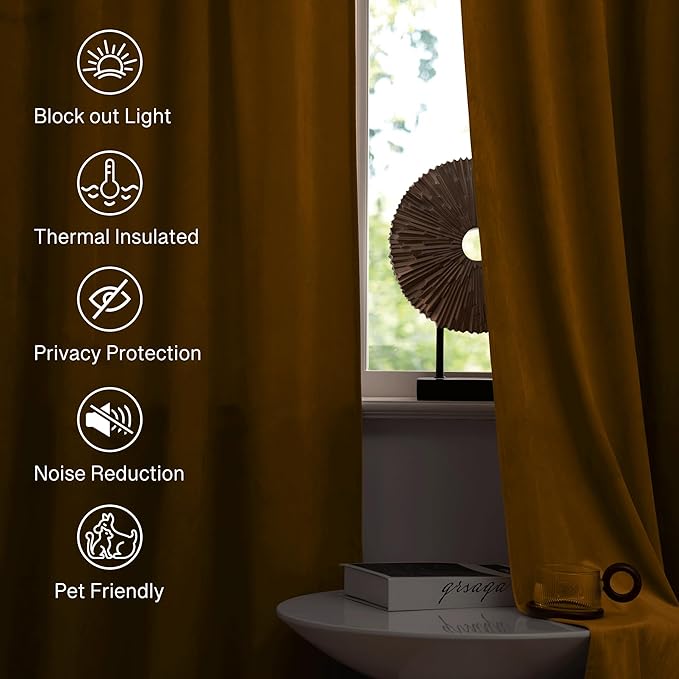 StangH Mustard Gold Velvet Curtains Rustic Privacy Room Darkening Curtains - Image 6