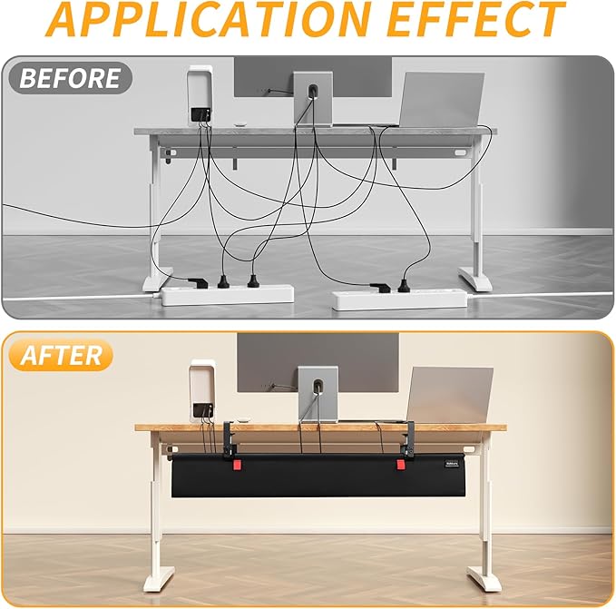 No Drill Under Desk Cable Management Tray, Fabric Cable Management - Image 2