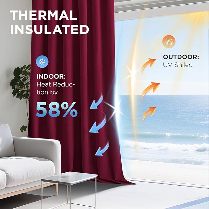 Joydeco Red 100% Blackout Curtains 90 Inch 2 Panels, Luxury Thermal Red Velvet - Image 5
