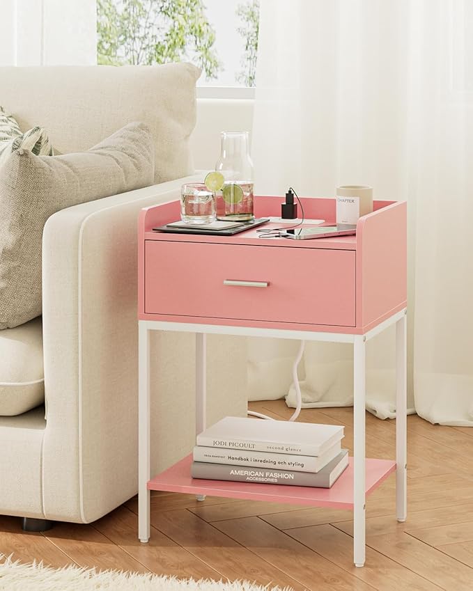 Masupu Nightstand with Charging Station, 3-Tier Modern Bedside Night Stand with - Image 4