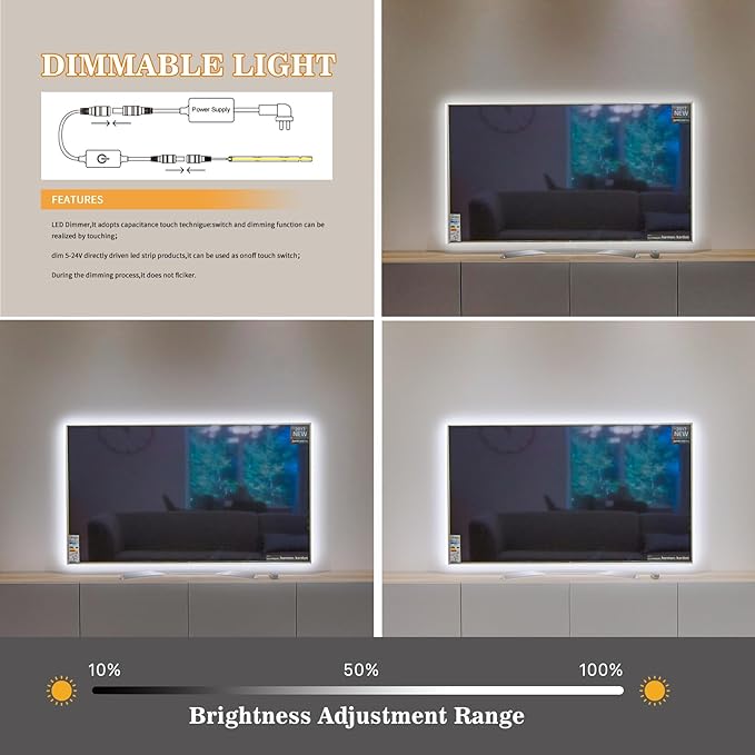 COB LED Strip, LED Strip Lights 3M/9.84ft, Touch Dimmable LED Strips, 6000K - Image 5