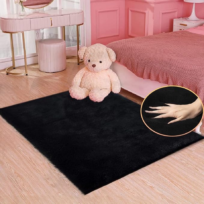 Fuzzy Rabbit Fur Rug Fluffy Rugs Washable Area Rugs by ORINOVA