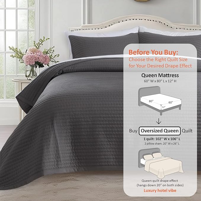 KASENTEX Oversized Queen Quilt Set 102"x106" – Soft Washed 3-Layer Lightweight - Image 3