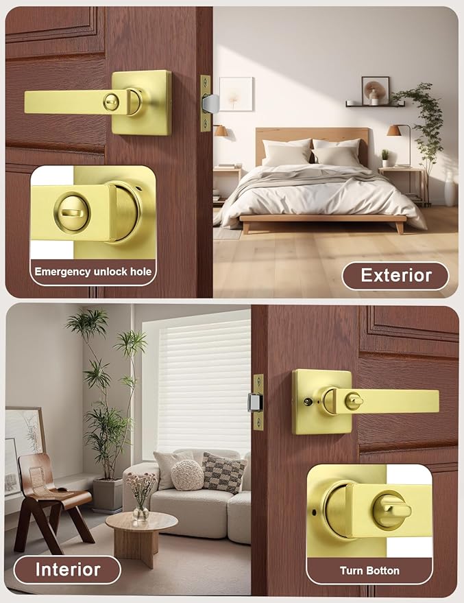 Mengico 5 Pack Gold Privacy Lever Door Handle Interior - Image 3