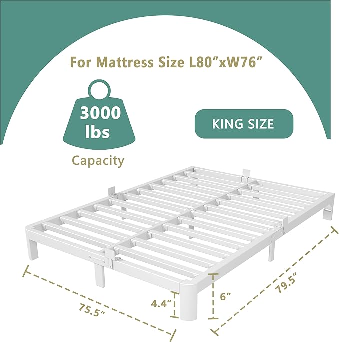 ITIMIDI 6 Inch King Size White Bed Frame - Image 2