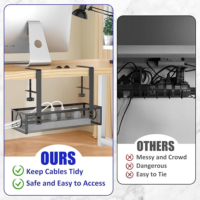 REFLYING Under Desk Cable Management Tray, Metal Long Arms, No Drill Mesh Cable - Image 7