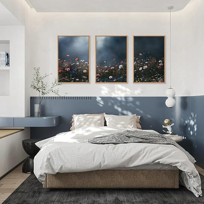 LHIUEM Large Nature Moody Floral Framed Canvas Wall Art, Abstract Dark Wall - Image 5