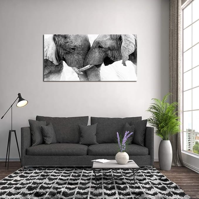 DZL Art D73075 Black and White Elephants Entwine Wall Art Canvas Painting Ready - Image 4