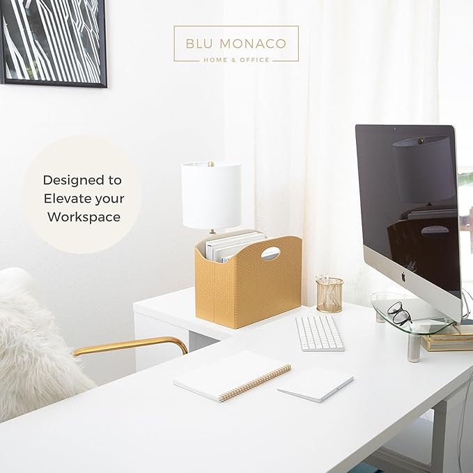 BLU MONACO | Gold Magazine Holder | Woven PVC Leather Organizer - Image 3