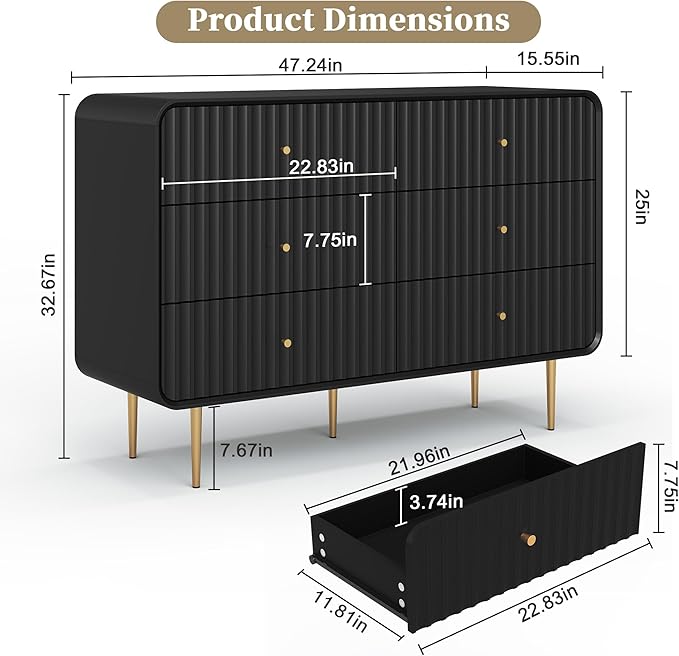 HLR Fluted 6 Drawers Dresser, Dresser TV Stand - Image 2