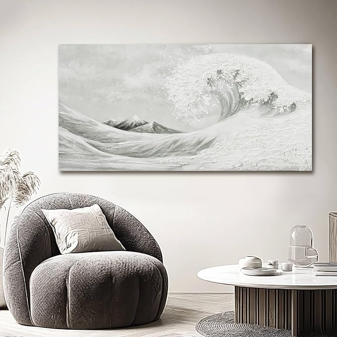 YETHEN WAL Neutral Grey & White Wave Wall Art – Textured Minimalist Canvas Print - Image 6