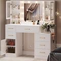 51" Vanity Desk with Mirror and Lights & Charging Station, Bedroom Dressing by TOKSOM