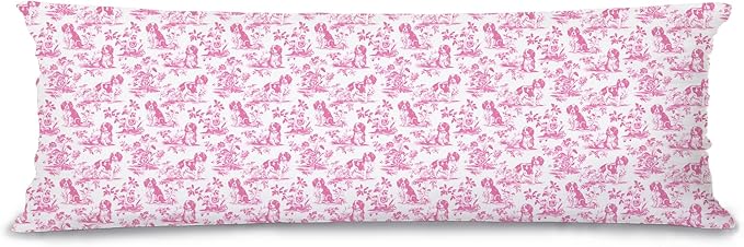 Pink Chinoiserie Cavalier King Charles Spaniel Dog 20x54 Body Pillow Cover by Unknown