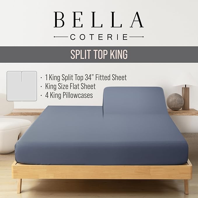 Bella Coterie 6 Piece Luxury Bamboo Viscose Split Top King Size Sheet Set | 34" - Image 2