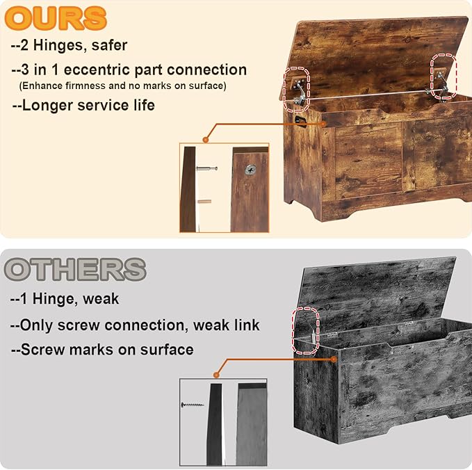 Timberer 31.5" Storage Chest, Wooden Storage Bench, Lift Top Toy Chest - Image 4