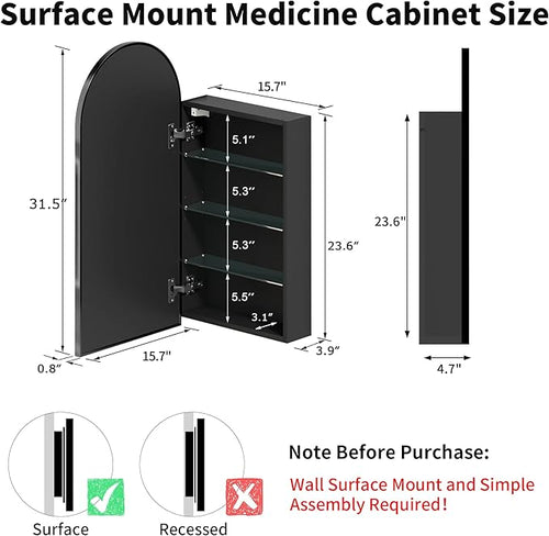 16 x 32 Black Bathroom Medicine Cabinet - Image 2