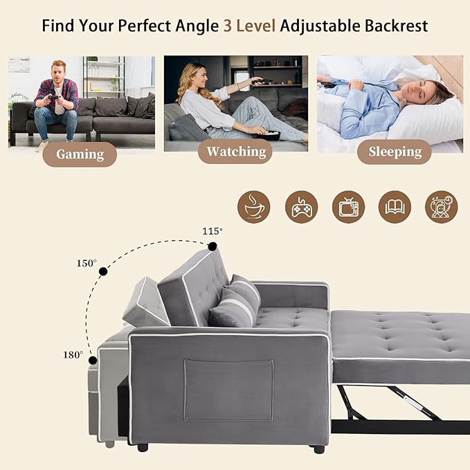 Convertible Sofa Bed, 3-in-1 Loveseat Futon Sofa Bed - Image 4