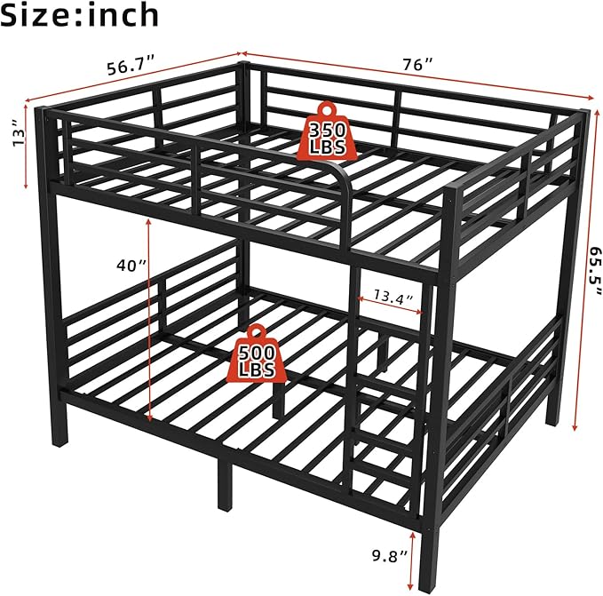 Full Over Full Bunk Bed Frame, Heavy Duty Metal Loft Bed - Image 2