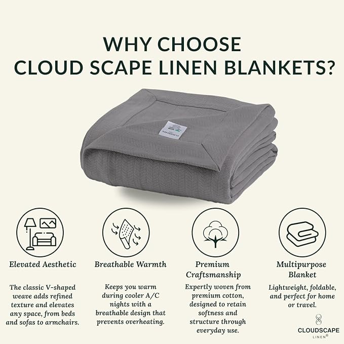 Cloud Scape Linen 100% Cotton Blanket Twin 68x92 Sharkskin - Image 3