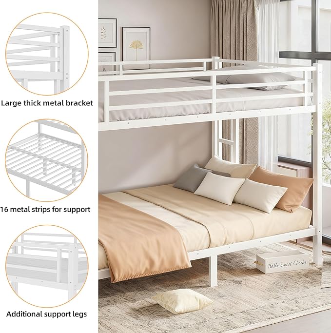Queen Over Queen Bunk Bed Frame, Heavy Duty Metal Loft Bed - Image 3