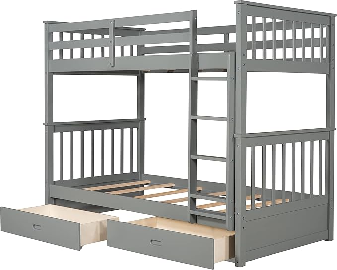 Merax Wood Bunk Bed with Drawers, Convertible Wood Bunk Bed with Ladders and - Image 7