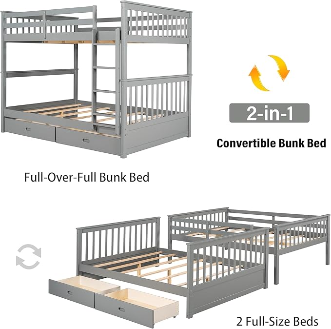 Merax Wood Bunk Bed with Drawers, Convertible Wood Bunk Bed with Ladders and - Image 6