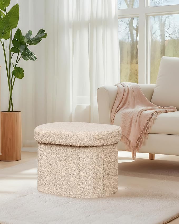 B FSOBEIIALEO Storage Ottoman for Dorm Room, Boucle Folding Storage Ottoman - Image 9