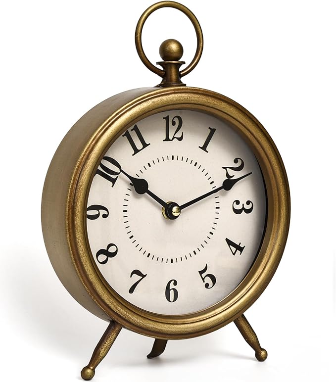 Antique Gold Finish Mantel Clock – Vintage Gold Table Clock on Stand, by MICWIC
