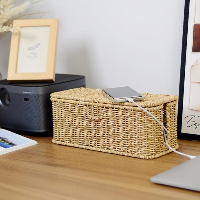 BROWNLILY Cable Management Box, Rattan Style Cord Organizer - Image 6