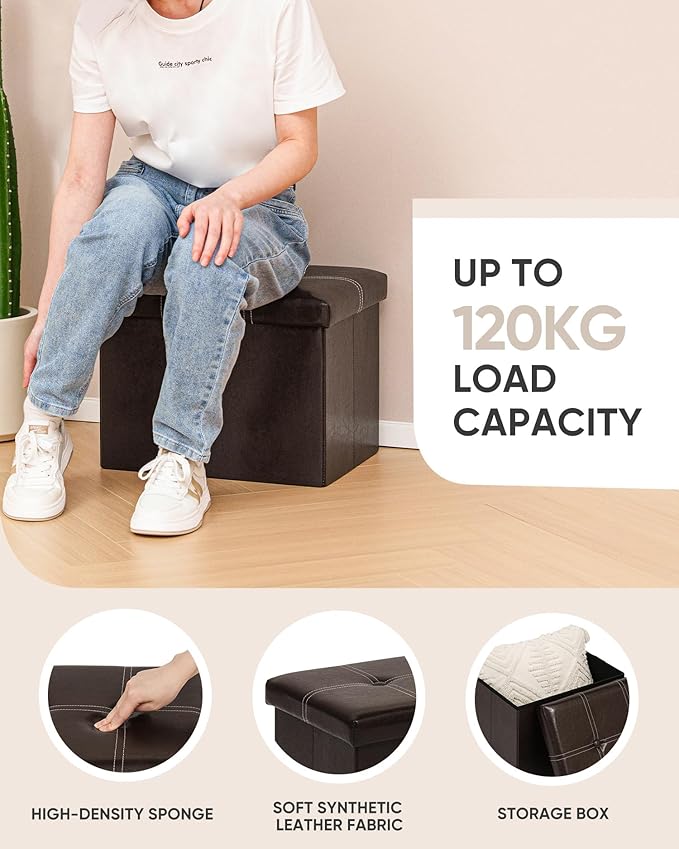 B FSOBEIIALEO Folding Storage Ottoman Cube, Faux Leather Footrest Seat Coffee - Image 5
