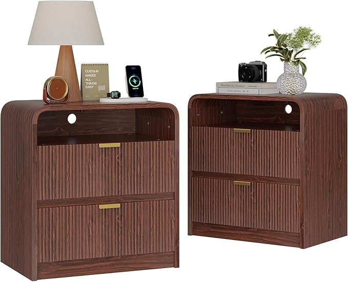 FURSUN 24" Fluted Nightstand Set of 2 by FURSUN