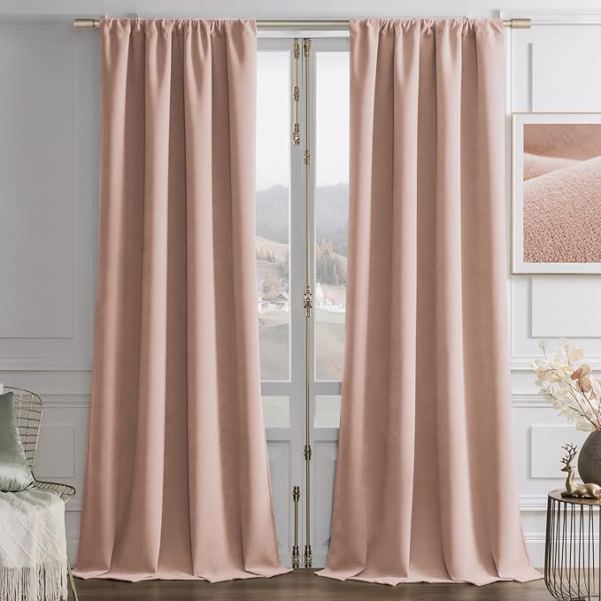 Joydeco Candy Pink Velvet Curtains 90 Inches 2 Panels, Luxury Thermal Insulated by JOYDECO