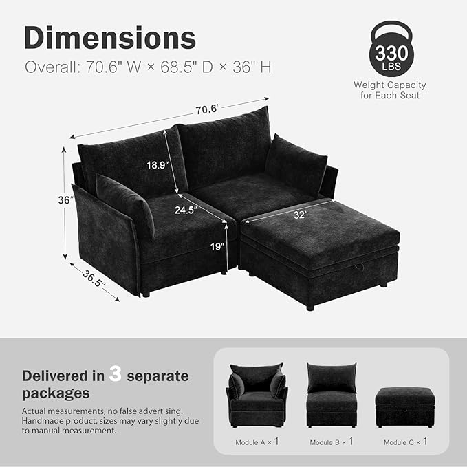 ABCASA Luxury Modular Sectional Sofa, L-Shaped 3-Seat Couch - Image 2