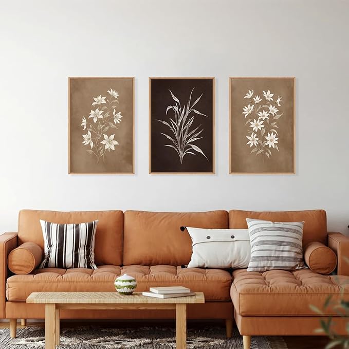 LHIUEM Large Vintage Neutral Botanical Framed Wall Art Set, Nature Wildflower - Image 2