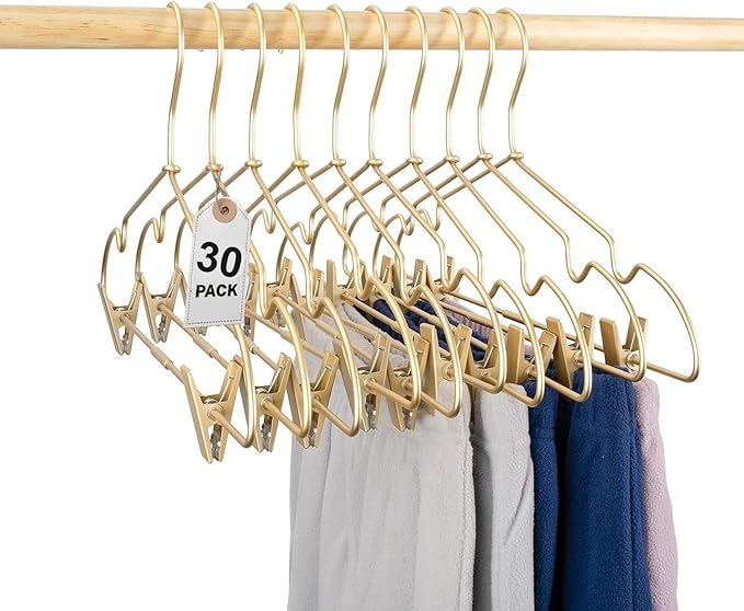16.5" Adult Gold Metal Clips Pants Coat Clothes Hangers, 30 Pack Coat Suit by Koobay