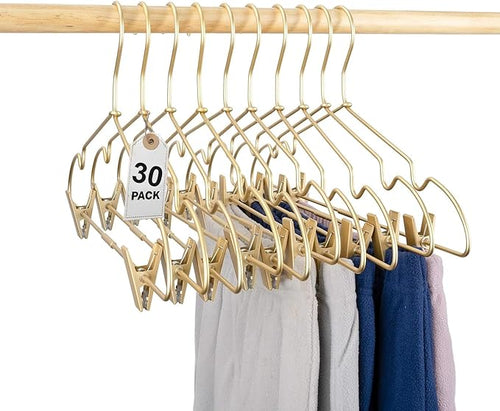 16.5" Adult Gold Metal Clips Pants Coat Clothes Hangers, 30 Pack Coat Suit by Koobay