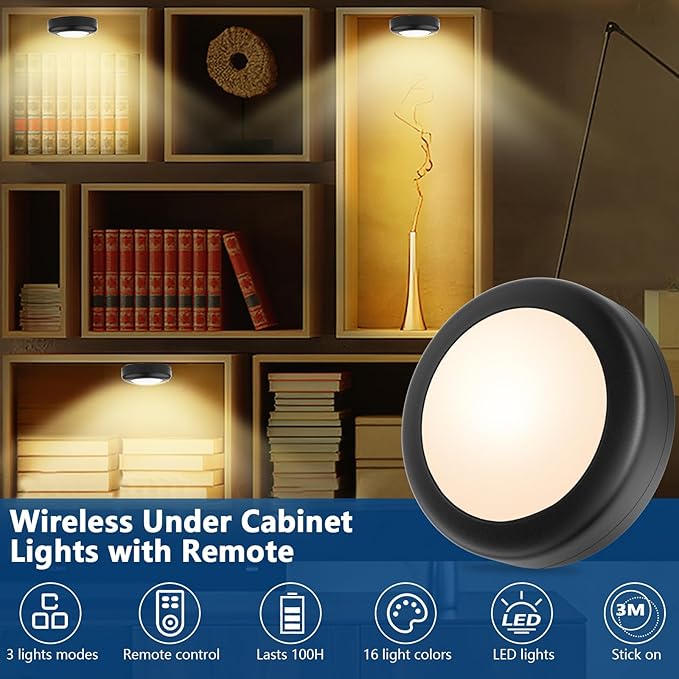 Yiliaw 6 Pack LED Puck Lights Remote Control 16 Color Changeable Under Cabinet - Image 2