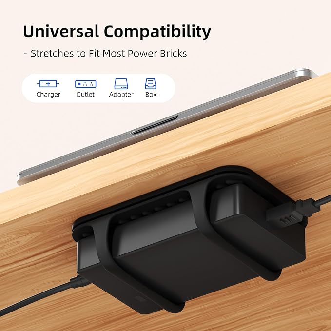 ELETIUO Universal Silicone Laptop Charger Holder, Under Desk Power Brick Mount - Image 2