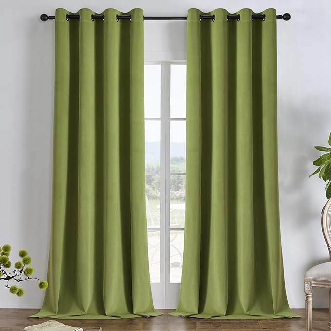 Joydeco Moss Green 100% Blackout Curtains 96 Inch 2 Panels, Luxury Thermal by JOYDECO