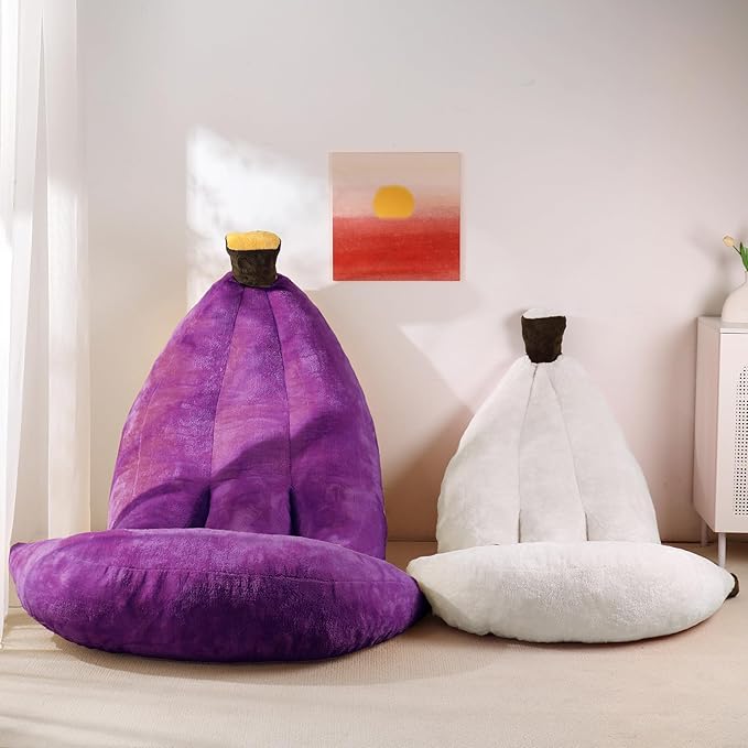 Banana Bean Bag Chair with Ottoman, Floor Sofa Bed with Footrest, Comfy - Image 8