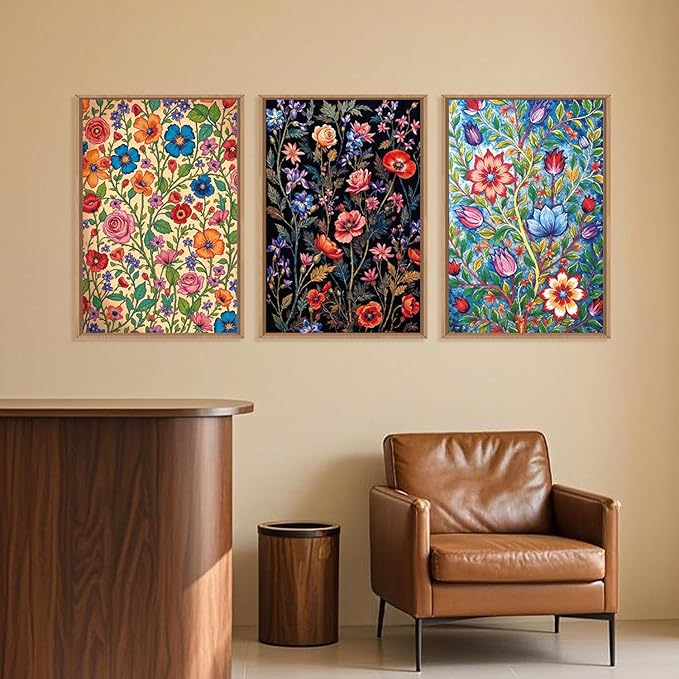 LHIUEM Large Vintage Botanical Flower Framed Canvas Wall Art, Abstract Colorful - Image 4