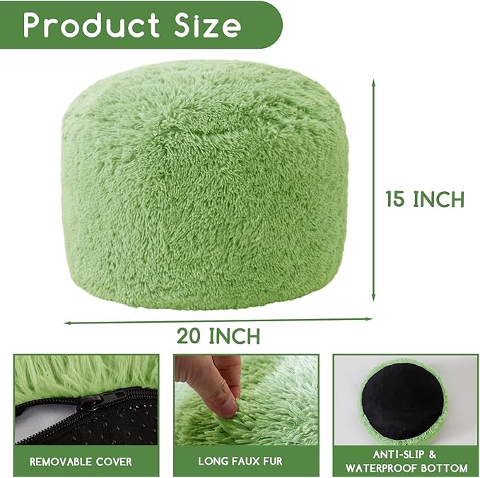 HIGOGOGO Round Stuffed Pouf Ottoman, Long Faux Fur Poufs - Image 2