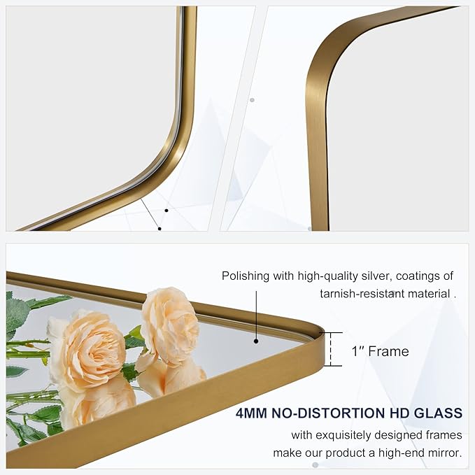 ANDY STAR 30"x48" Brass Gold Bathroom Mirror, Large Wall Mirror - Image 4