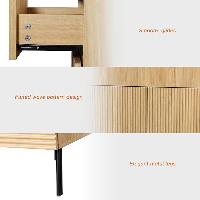 WAMPAT 31.5" W Fluted Dresser for Bedroom, Modern 3 Drawer Dresser TV Stand - Image 7