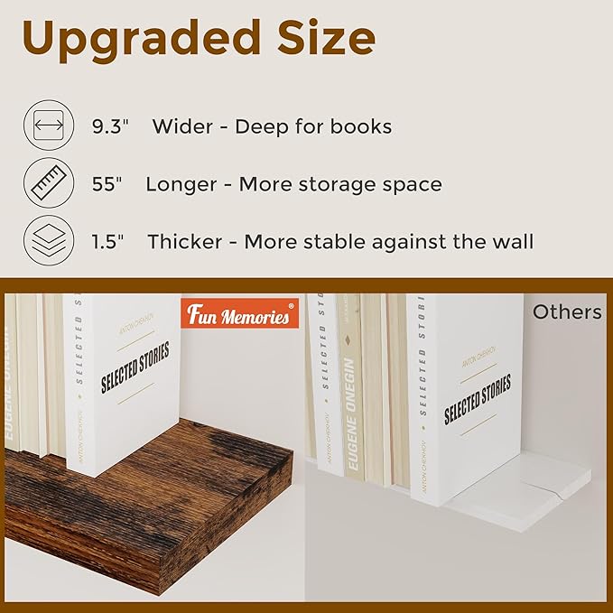 55 Inch Floating Shelves for Wall Set of 2, 55x9.3 Large Floating Shelf for - Image 5