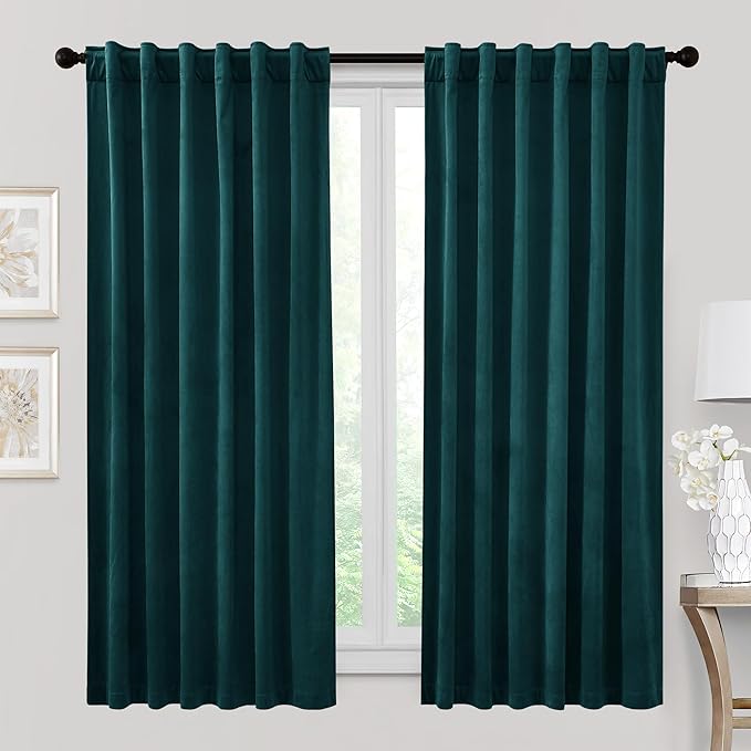 RYB HOME Velvet Curtains 72 inches Length, Back Tab & Rod Pocket Soft Fabric by RYBHOME