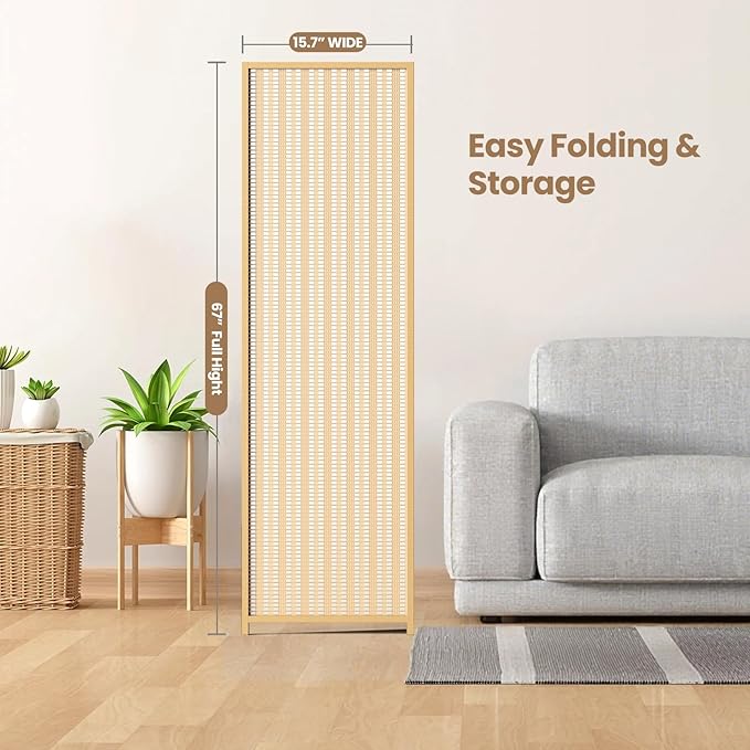 5 Panel Room Divider and Extra Wide Folding Privacy Screen, Bamboo Room Divider - Image 7