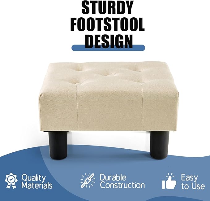 BRIAN & DANY Small Foot Stool, Linen Foot Stools - Image 4